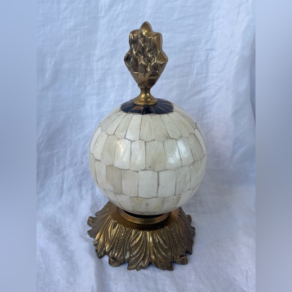 Vintage Bronze and Inlaid Bone Decorative Globe Made in India